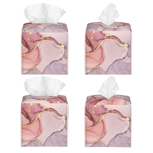 Pink Gold Liquid Marble Tissue Box Cover Square,Modern Marble Texture Tissue Box Holder Waterproof Leather Facial Paper Organizer Dispenser for Bathroom Home Car Nightstand Vanity Desk - color: Color-1