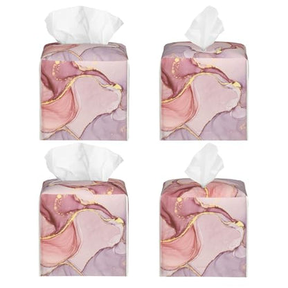 Pink Gold Liquid Marble Tissue Box Cover Square,Modern Marble Texture Tissue Box Holder Waterproof Leather Facial Paper Organizer Dispenser for Bathroom Home Car Nightstand Vanity Desk - color: Color-1