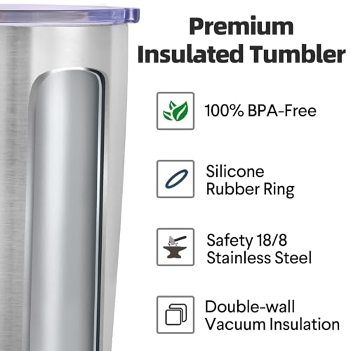 Volhoply 20oz Stainless Steel Tumbler with Lid and Straw Bulk 4 Pack,Double Wall Insulated Travel Iced Coffee Mug Fits Cup Holder,Powder Coated Cups for Hot/Cold Drinks,Christmas Gifts（Silver,4 Set） - color: Silver