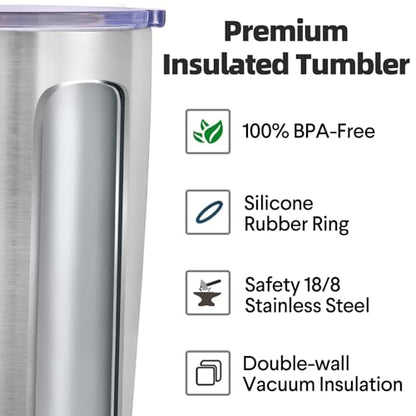 Volhoply 20oz Stainless Steel Tumbler with Lid and Straw Bulk 4 Pack,Double Wall Insulated Travel Iced Coffee Mug Fits Cup Holder,Powder Coated Cups for Hot/Cold Drinks,Christmas Gifts（Silver,4 Set） - color: Silver