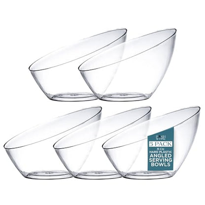 5 Pack Clear Angled Plastic Serving Bowls Disposable for Party Table 8oz | Angled Bowl Design. Chip, Candy, Salad & Fruit Use. Disposable Party Tableware. Buffet & Wedding Serving. Clear Plastic. - color: Clear, size: Small 8 OZ