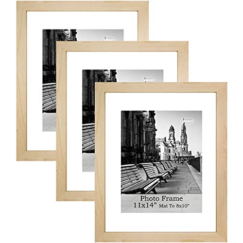 Meetart Picture Frames 11x14 inch Pack of 3 Piece in Plastic Glass MDF Shallow wooden-grain Color Frame, Display Pictures 11x14 8x10, Wall Hanger Vertical and Horizontal. - size: 11x14 3 Pack