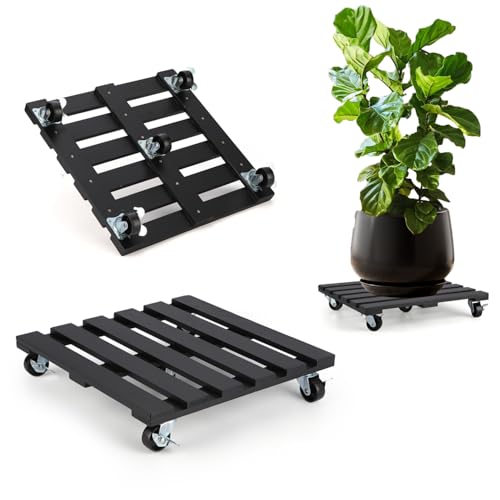 2 Pack Plant Stand with Wheels, 12" Rolling Plant Stand 264 LBS Heavy Duty Wooden Square Plant Caddy with Metal 360° Lockable Caster Wheels for Outdoor Indoor Large Plant Pots, Flower Pot, Patio-Black - size: (12"-black)-2pack