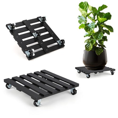 2 Pack Plant Stand with Wheels, 12" Rolling Plant Stand 264 LBS Heavy Duty Wooden Square Plant Caddy with Metal 360° Lockable Caster Wheels for Outdoor Indoor Large Plant Pots, Flower Pot, Patio-Black - size: (12"-black)-2pack