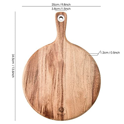 BILL.F Acacia Wood Pizza Peel,10" Cutting Board, Cheese Paddle Board, Bread and Crackers Platter for Serving and Minor Food Prepare with Handle - 14x 10 x 0.5 Inch - style: 10 inch