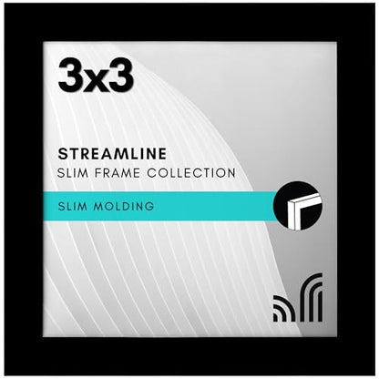 Americanflat 3x3 Picture Frame - Slim Molding - Black | Wall or tabletop display with included easel, secure turn-tab backing, fits photos, posters and art - color: Black, size: 3x3