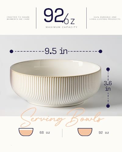 getstar Large Serving Bowls (9.5 inch & 92 fl oz), Ceramic Salad Bowl Set of 2, Microwave and Dishwasher Safe - color: Embossed Checks & Stripes, size: 9.5"