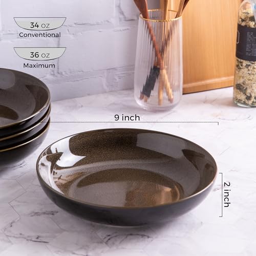 LERATIO 9.0" Ceramic Pasta Bowls Set of 6,38oz Large Stoneware Bowls Set | Reactive Glaze Serving Bowls Set,Wide Bowl for Pasta,Salad,Fruit & Noodles,Housewarming & Wedding Gift-Chestnut - color: Coffee, size: Set of 6