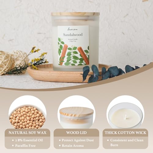 Sandalwood Scented Candle, 11oz 60 Hour Burn, Natural Soy Wax with Thick Cotton Wick, Highly Scented Aromatherapy Candle for Stress Relief & Meditation, Gifts for Women & Men