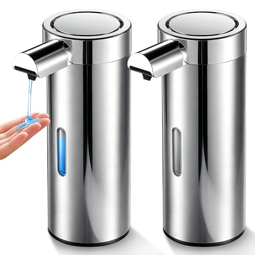 2 Pack Automatic Foaming Soap Dispensers, 360 ML Touchless Automatic Soap Dispenser, USB-C Rechargeable, 3 Levels Adjustable, Waterproof Smart Hand Dispenser for Kitchen & Bathroom, Silver