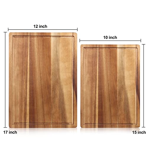 17" Acacia Wood Cutting Boards for Kitchen Meat Large Wooden Chopping Board | Best Cheese Charcuterie Boards Decorative Solid Hardwood Cutting Board Non Toxic Thick Butcher Block Big Serving Bread Board - size: 17"L x 12"W