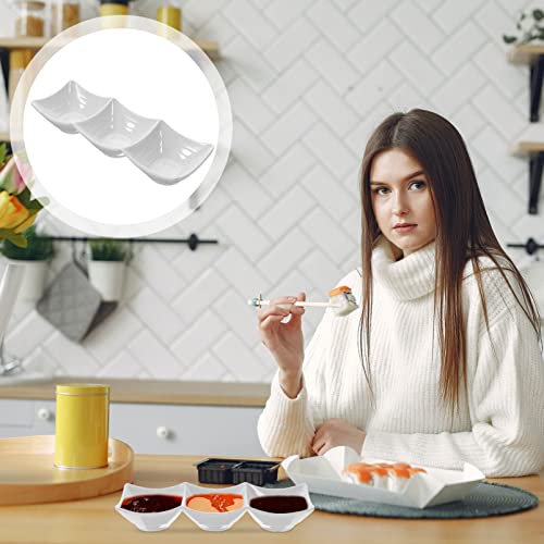 Kichvoe Three-Grid Sauce Dipping Tray 9.65 Inch Divided Serving Dish for Condiments Snacks and Seasonings Reusable Appetizer Plate for Home and Party
