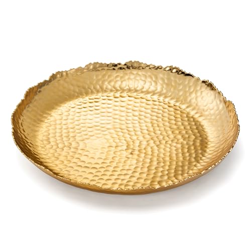 Gold Hammered Decorative Bowl Elegant Aluminum Centerpiece with Textured Finish Large Round 13 Inch Metallic Display Bowl for Home Kitchen or Dining Table Accent Modern Decorative Gifts Decor Bowls - color: Gold, style: 1 Large Bowl