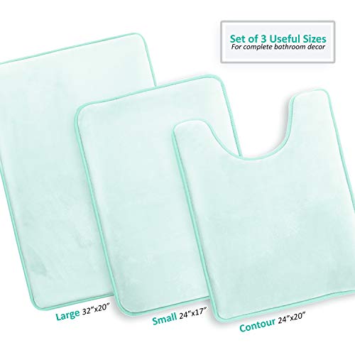 Clara Clark 3 Piece Bathroom Rugs Bath Mat Set, Velvet Memory Foam Bath Mats for Bathroom - Non-Slip, PVC Backing Bath Rugs, Washable - Dries Quickly, Blue - color: Light Blue