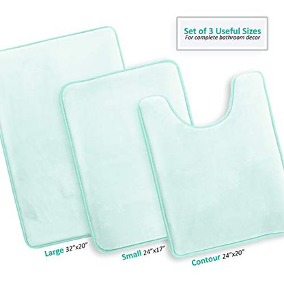 Clara Clark 3 Piece Bathroom Rugs Bath Mat Set, Velvet Memory Foam Bath Mats for Bathroom - Non-Slip, PVC Backing Bath Rugs, Washable - Dries Quickly, Blue - color: Light Blue