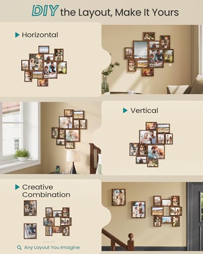 SONGMICS Picture Frames, Collage Photo Frames Set of 10, Two 8x10, Four 5x7, Four 4x6, Wall Gallery Display, Tool-Free Assembly,Rustic Brown URPF100MZ01 - color: Rustic Brown, size: 8*10 2 pack+ 5*7 4 pack + 4*6 4 pack