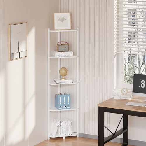 Wisuce Bamboo Tall Corner Shelf Stand, 5-Tier White Corner Bookshelf | Space-Saving Narrow Corner Shelf | Bathroom, Bedroom, Living Room, Kitchen & Plants | Stable Natural Bamboo Frame - color: White, size: 5 Tier