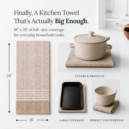 CSL Pack of 12 Kitchen Towels, Absorbent & Soft, Oversized, 18x28 - Beige | Soft, Quick-drying Weave, no Streaking, Hanging Loop, Always a Clean Towel Ready, Linen-inspired Texture, Housewarming Gift - color: Beige, size: 12 Pack