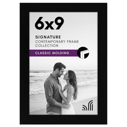 Americanflat 6x9 Picture Frame - Engineered Wood - Black | Shatter-resistant glass, wall or tabletop display with included easel, sawtooth hangers included - color: Black, size: 6x9