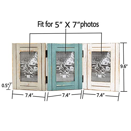 RiteSune Rustic Picture Frame 3 Folding 5X7 Triple Hinged | Photo Frame Collage for Home Office Desk, Present for Christmas, New Year - color: Trifold 5X7