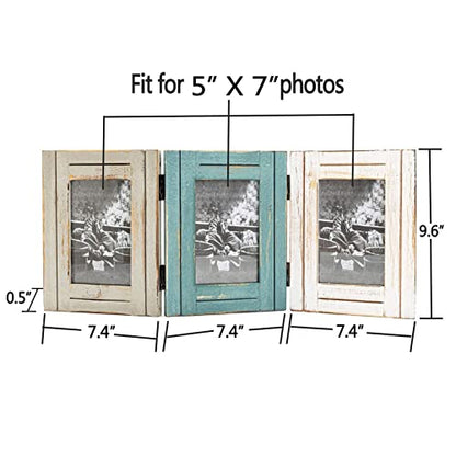 RiteSune Rustic Picture Frame 3 Folding 5X7 Triple Hinged | Photo Frame Collage for Home Office Desk, Present for Christmas, New Year - color: Trifold 5X7
