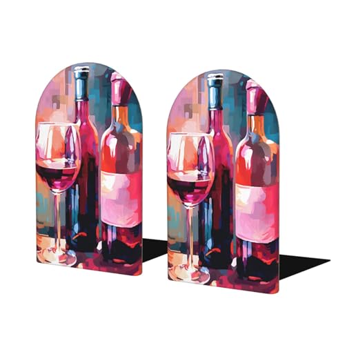Red Wine Wooden Bookends for Shelves Decorative Book Ends Universal Book Organizer Holder for Office, Heavy Books, Vinyl Records - color: Red Wine