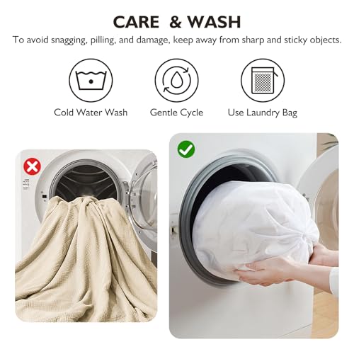 EMME Cotton Blanket Queen Size for Bed Soft Muslin Bed Blankets 90"x90" Beige Lightweight Breathable Bedspread Coverlet All Season Gauze - color: 02 - Beige, size: Queen (90" x 90")