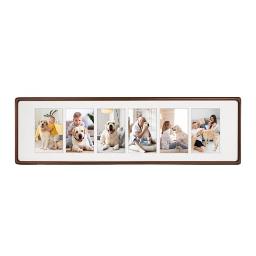 8x28 Collage Picture Frame Natural Walnut Solid Wood, 4x6 Collage Photo Frame Displays 6 Photos or 8x28 (Without Mat), Wooden Frame for Tabletop or Wall Mounting Display - color: Walnut, size: 8x28-6 Openings