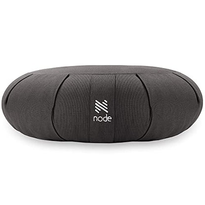 Zafu Meditation Cushion, 15" Round Buckwheat Yoga Pillow with Organic Cotton Cover - color: Gray