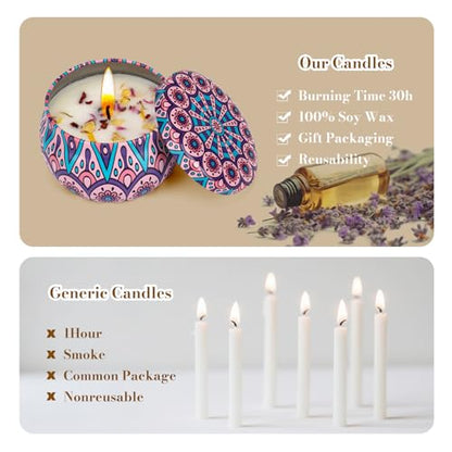 Anvaya Living Scented Candle Gift Set Features 4 Luxurious fragrances – Sandalwood, Rose, Lavender, and Oud. The Perfect Candle Gift for Christmas, Birthdays, Weddings, housewarmings and spa.