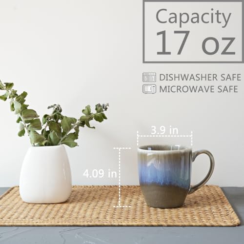 Bosmarlin Ceramic Coffee Mug Set of 4, 17 Oz, Coffee Cups, Microwave Safe, Unique Reactive Glaze (Grey) - color: Gray