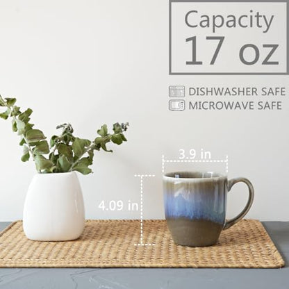 Bosmarlin Ceramic Coffee Mug Set of 4, 17 Oz, Coffee Cups, Microwave Safe, Unique Reactive Glaze (Grey) - color: Gray