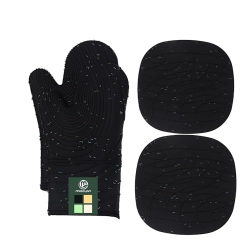 4 Pieces Oven and Pot Holders Mitts of Macaron Color Thickened Non-Slip Silicone Kitchen Gloves, Heat Resistant up to 500F, Essential for Kitchen Baking(makal-HEI) - color: Silicone-black