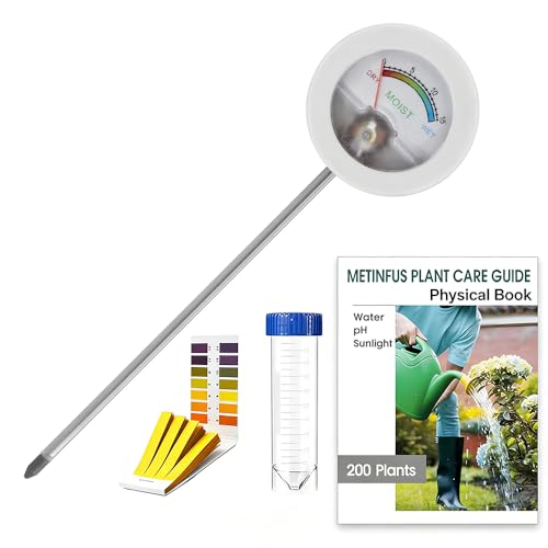 Soil Hygrometer Meter for Plants, Gardening Tool - Included 200+ Plants Care Guide, 80 pH Test Strips & Sample Tube, Soil Moisture Sensor for Indoor & Outdoor Use, No Battery Needed