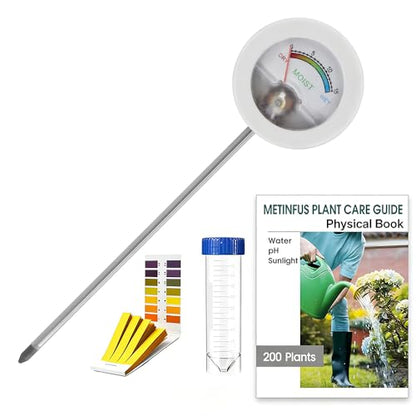 Soil Hygrometer Meter for Plants, Gardening Tool - Included 200+ Plants Care Guide, 80 pH Test Strips & Sample Tube, Soil Moisture Sensor for Indoor & Outdoor Use, No Battery Needed