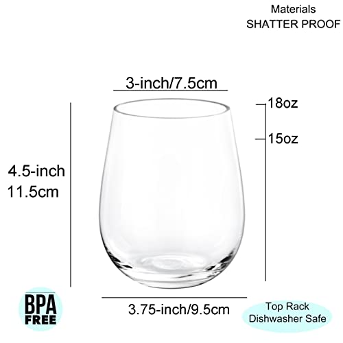 KX-WARE Unbreakable 18-ounce Acrylic Stemless Wine Glasses, set of 6 Clear