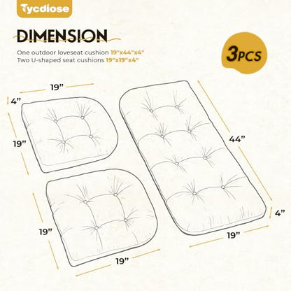 All Weather Wicker Chair Cushions of 3 Pieces, Waterproof Outdoor Wicker Chair Cushion for Patio Furniture Loveseat Settee Bench, 1 Loveseat and 2 U-Shaped Thickened Cushions, Black - color: Black