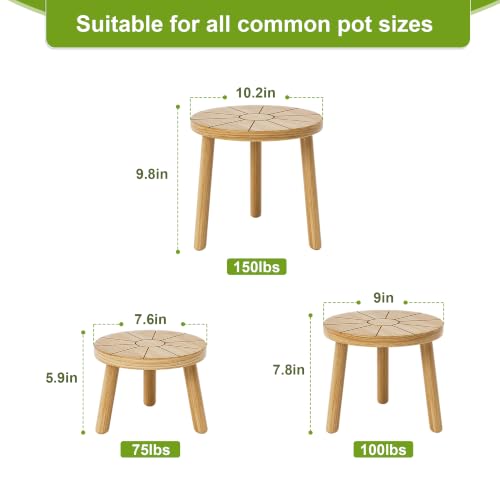Wood Plant Stands 3-Pack Indoor, Plant Stool, Light Brown | Premium carbonized pine with moisture-resistant, burr-free finish, Snap together in 60 seconds, no tools needed - color: Light Brown, size: 3-Pack