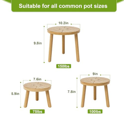 Wood Plant Stands 3-Pack Indoor, Plant Stool, Light Brown | Premium carbonized pine with moisture-resistant, burr-free finish, Snap together in 60 seconds, no tools needed - color: Light Brown, size: 3-Pack