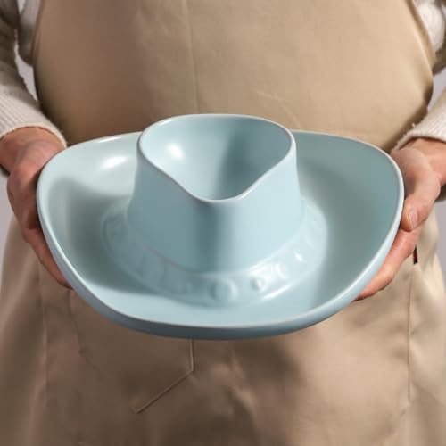 Chip and Dip Serving Set Bowl Cowboy Hat Chips and Salsa Serving Dish Blue - color: Pure blue
