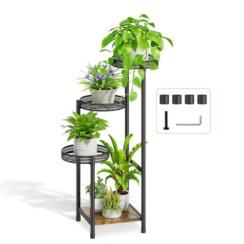 Oppro Plant Stand Indoor Outdoor, 4 Tier Metal Flower Pot Shelf Holder Clearance, Tall Corner Rack for Multiple Plants, Modern Organizer Display for Patio Orchid Office Porch Living Room Garden, Black - color: Hollow Black, size: 4 Tier Square