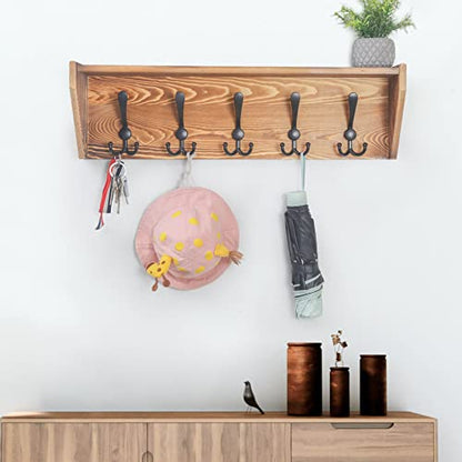 WEBI Wall Shelf with Hooks Underneath,24" Long Wall Mounted Coat Rack with Shelf,5 Triple Hooks,Wall Shelves for Bathroom,Rustic Brown - color: Brown, size: 24 Inch