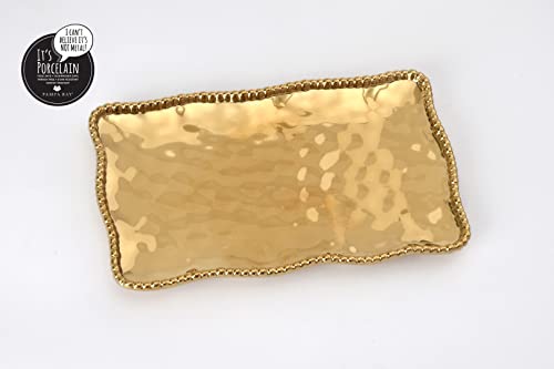 Pampa Bay Titanium-Plated Porcelain Medium Platter, 14.3 x 8 Inch, Gold Tone, Oven, Freezer, Dishwasher Safe