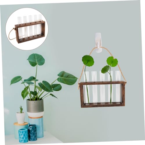 Toyvian 1 Set Wall Mounted Hydroponic Planter with Wooden Stand of Glass Test Tube Vases for Home Decoration for Plant Terrariums and Propagation Stations