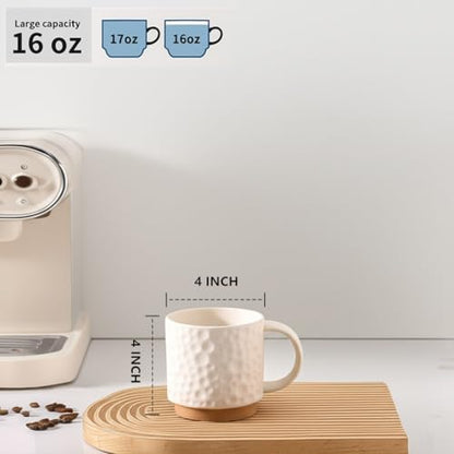 Nihow 16OZ Stackable Coffee Mug Set, Large Ceramic Coffee Mug Set of 4,Coffee Cup Set for Cappuccino/Latte/Cocoa,Dishwasher & Microwave Safe, Matte White - color: Matte White, size: 16 oz Without Stand