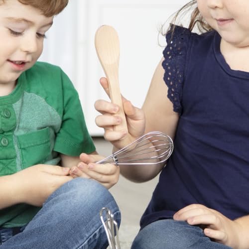 Melissa & Doug Stir & Serve Cooking Utensils (7 pcs) - Stainless Steel & Wooden Play Kitchen Accessories, Preschool Learning Toys for Girls & Boys 3+