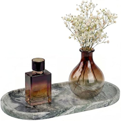 YKAJO Shangri-la Green Oval Marble Tray, 11.8x5.9 Vanity Perfume Organizer | Honed natural stone; jewelry & trinket dish, ring & key holder, soap & candle catchall; bath counter, dresser, coffee table - color: Shangri-la Green, size: 11.8" x 5.9" x 0.6"