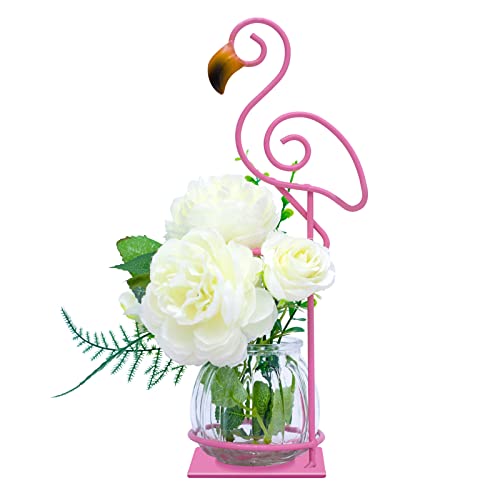 Tabletop Pink Flamingo Planter Propagation Station, Glass Vase Metal Stand | Cute Flamingo Metal Holder, Gift for Flamingo Lovers, Plant Terrarium, Home Office Accent, Great for Small Plants& Cuttings - color: Pink Flamingo