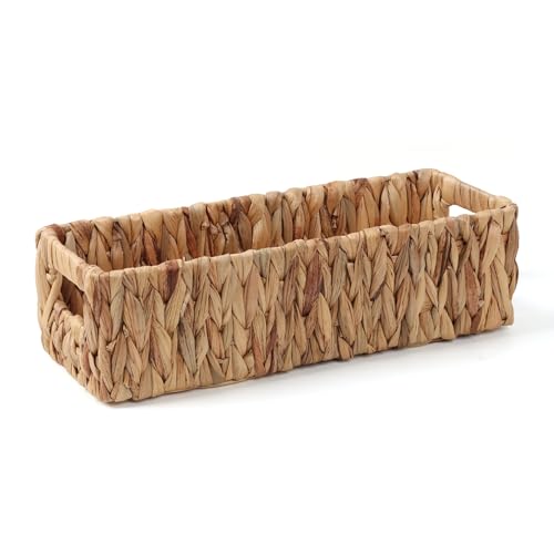 Moosky Wicker Storage Baskets with Handle Water Hyacinth Basket for Organizing Decorative Storage Bins for Countertop Toilet Tank Boho Rectangular Home Organizer (Natural, 14.5" x 5.5" x 4.1") - size: Small (14.5" x 5.5" x 4.1")