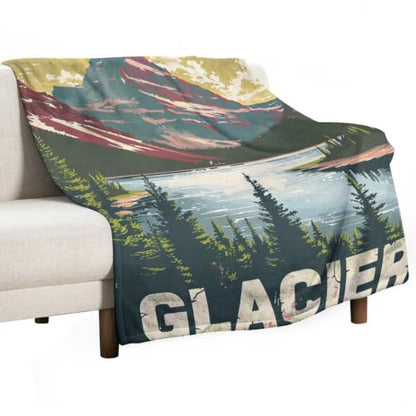 Mid Century Glacier National Park 03 Flannel Blankets Fleece Soft Throw Lightweight Plush Gifts for Couch, Bed, Cozy Sofa Plush, Chair, Lovers 50x60in(125x150cm) - color: Style, size: 50x60in(125x150cm)